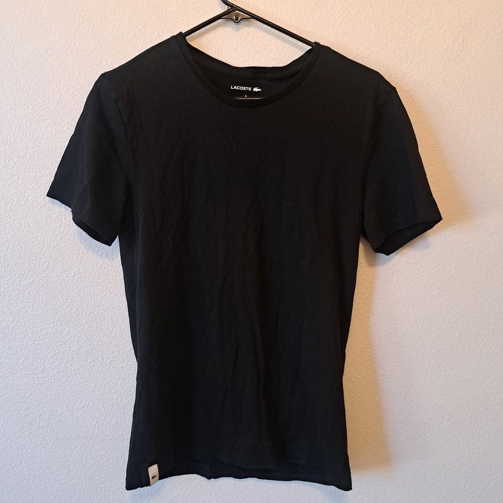 Lacoste Mens Essential Cotton Crew Neck T-Shirt Black Short Sleeve Logo Tee M
